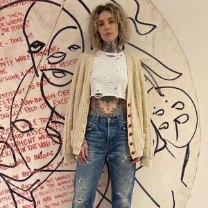 Vintage Wool Chunky Cable Knit Fisherman Cardigan Sweater